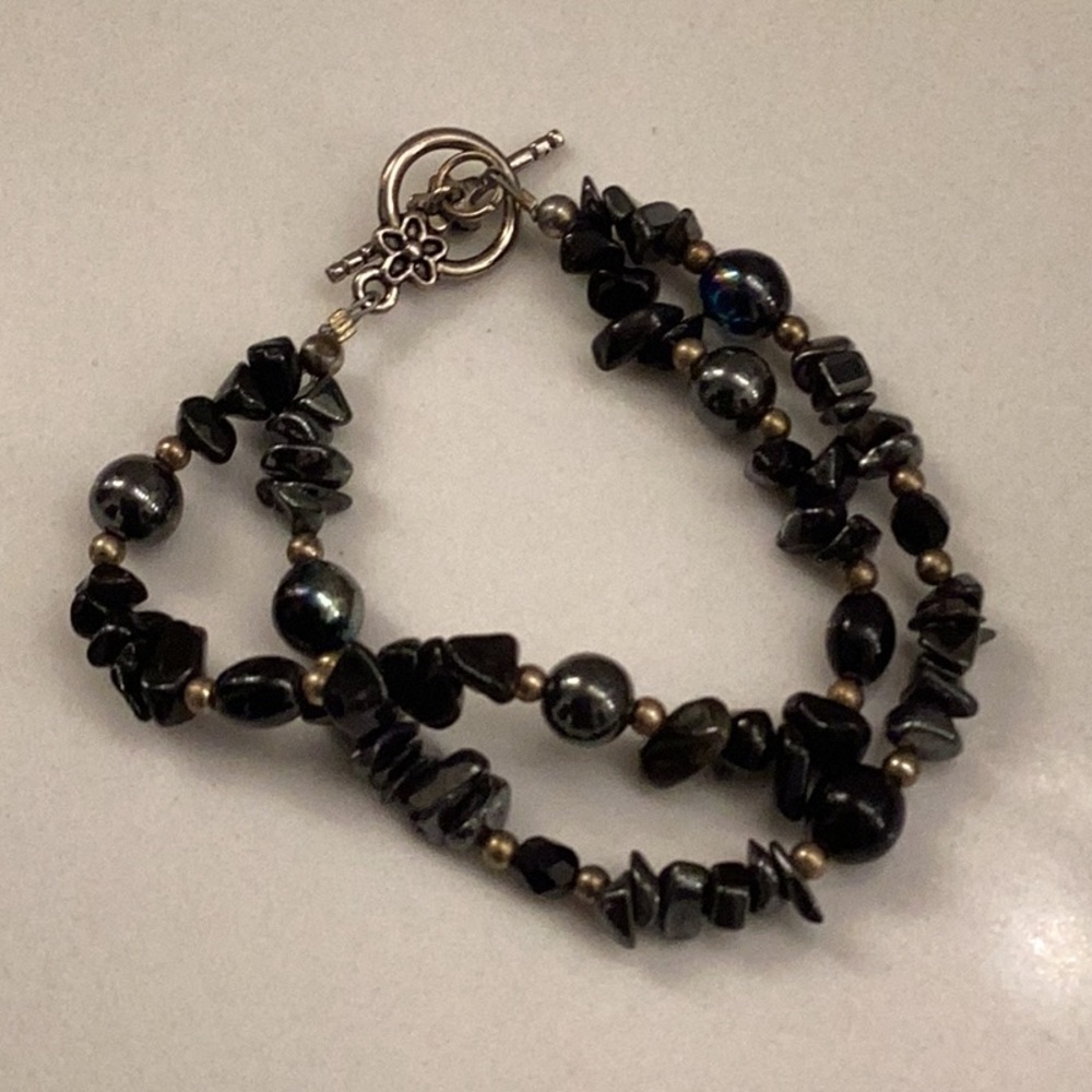 Stella & Dot anti tarnish, hypoallergenic black agate bracelet